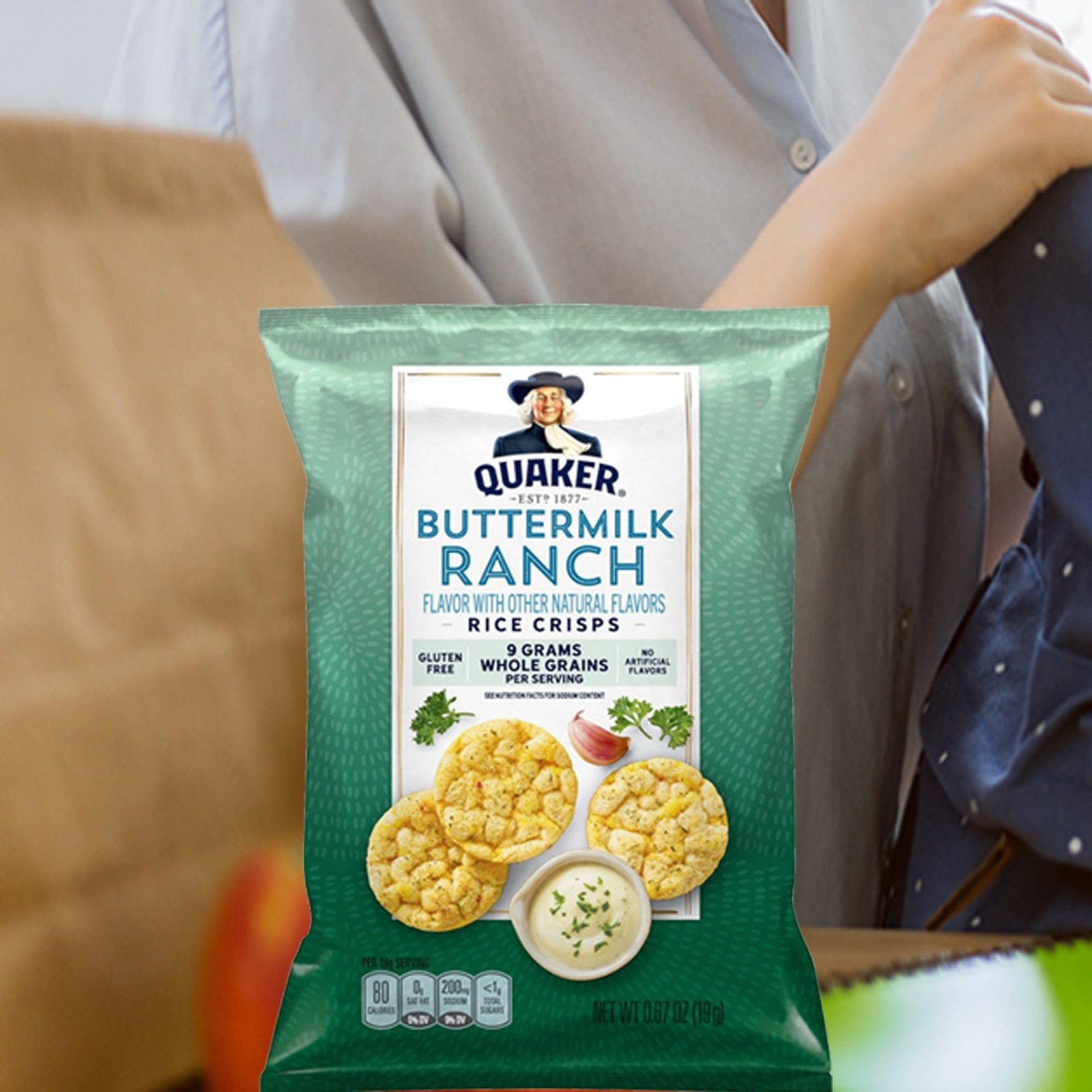 175f8c50-eb02-45b0-9818-1513d39ecedf.02bb24bfaaceb0d240c2e393a1050dc7.jpeg Quaker Rice Crisps Gluten Free Buttermilk Ranch, 0.67 Oz Per Pack - Image 1